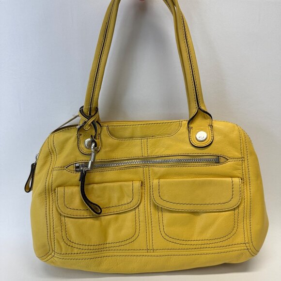 Fossil Hanover Satchel Mustard Yellow Shoulder Bag Leather New - Picture 1 of 9